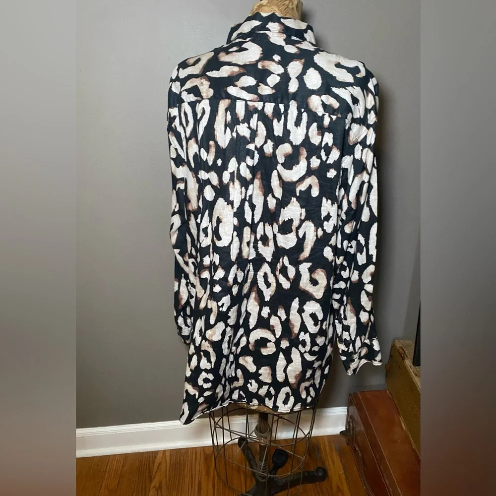 H&M 100% Linen Leopard Animal Print Button Up Shirt S - Picture 2 of 9